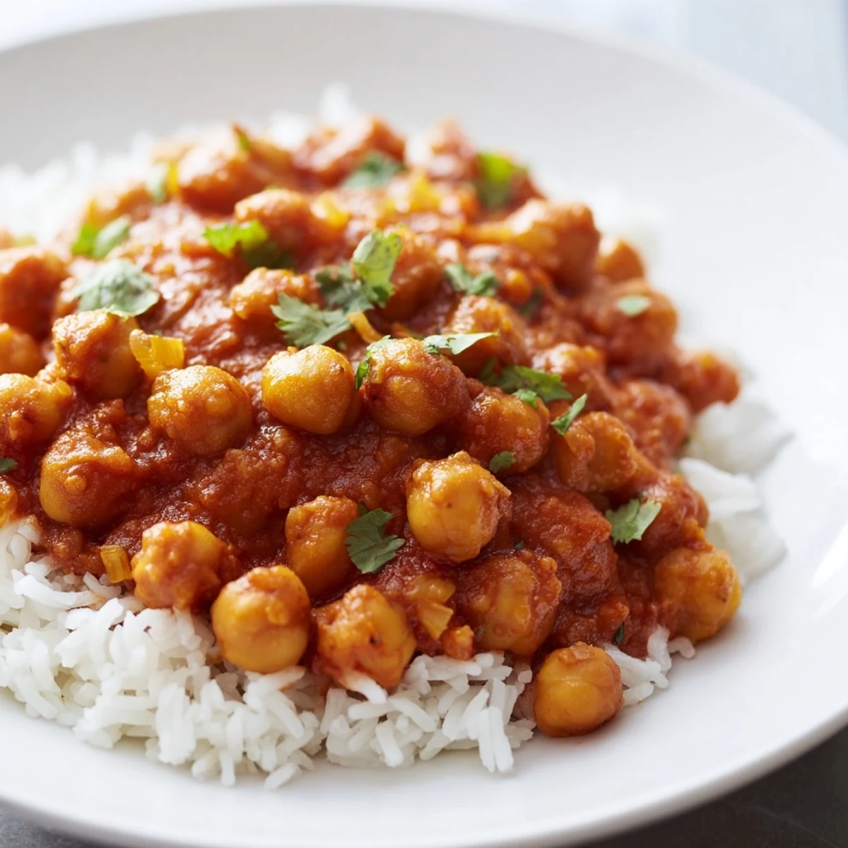 Enjoy warm Vegan Chickpea Tikka Masala; tender chickpeas in a delicious, authentic gravy.