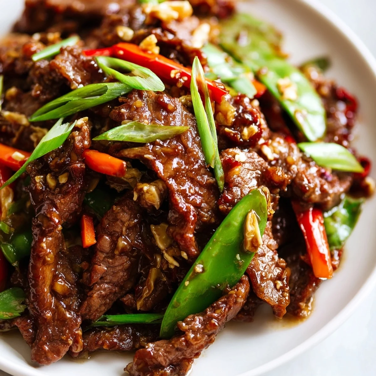 Tender beef strips, crisp snow peas, and bright carrots coated in a glossy, savory sauce in this Beef Stir Fry with Snow Peas and Carrots.