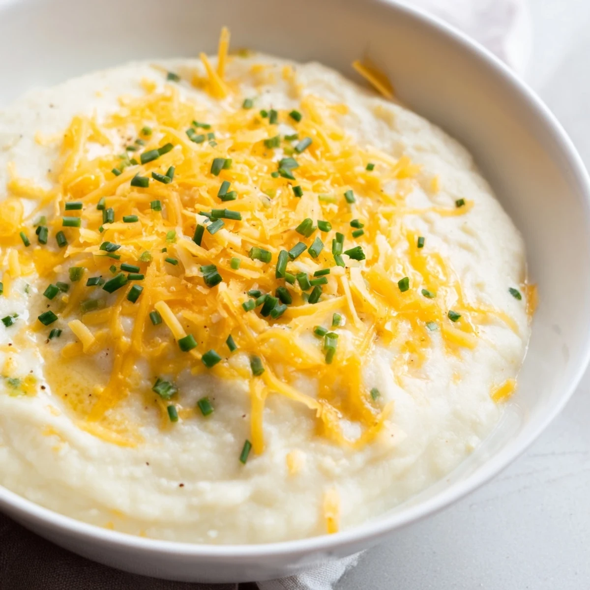 Golden Garlic Mashed Cauliflower with Cheese served hot from the pot, garnished with parsley. An easy vegetarian side ready in just 30 minutes.