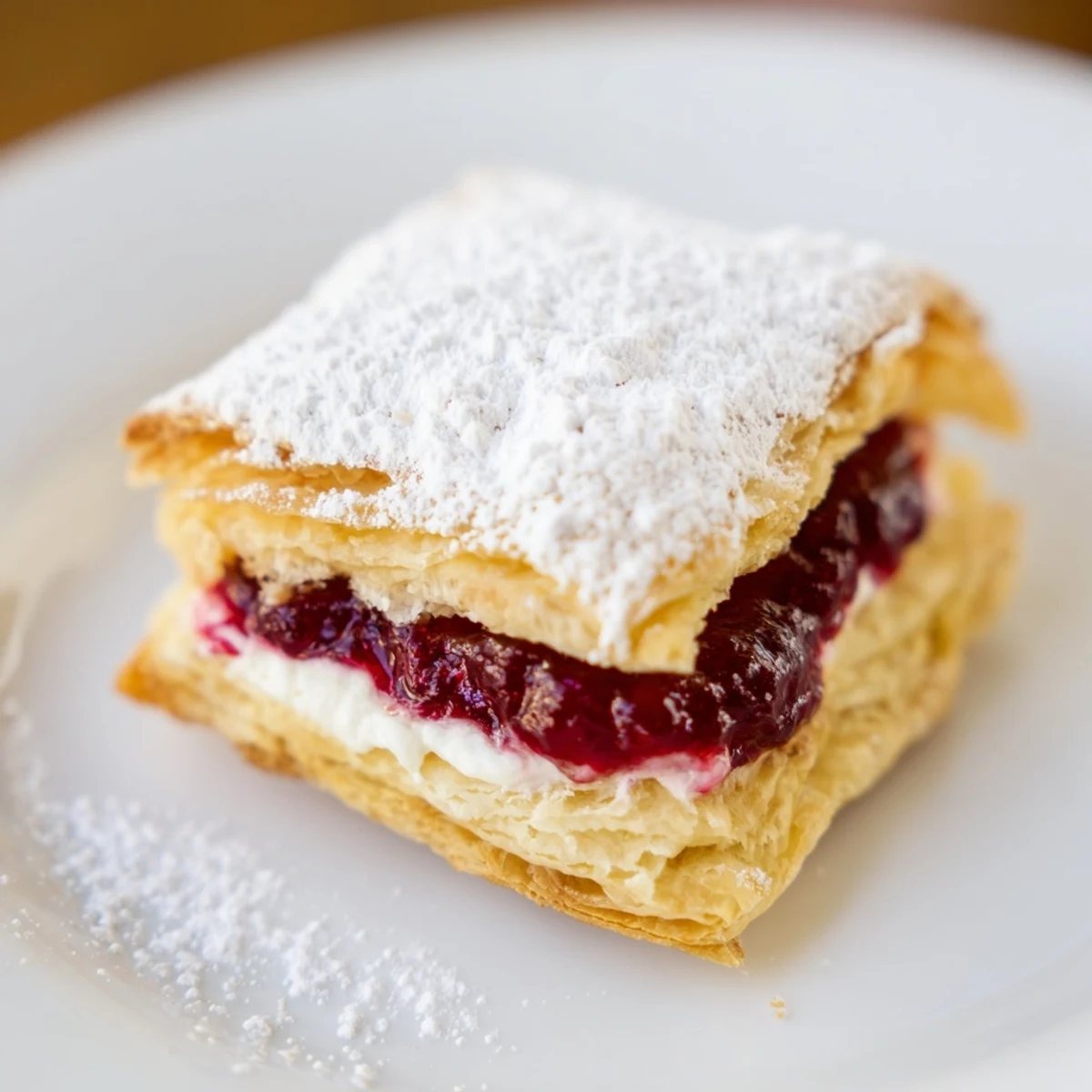 A rustic wooden board displays four warm Cranberry and Cream Cheese Pastries, perfect for a festive brunch spread or holiday dessert platter.