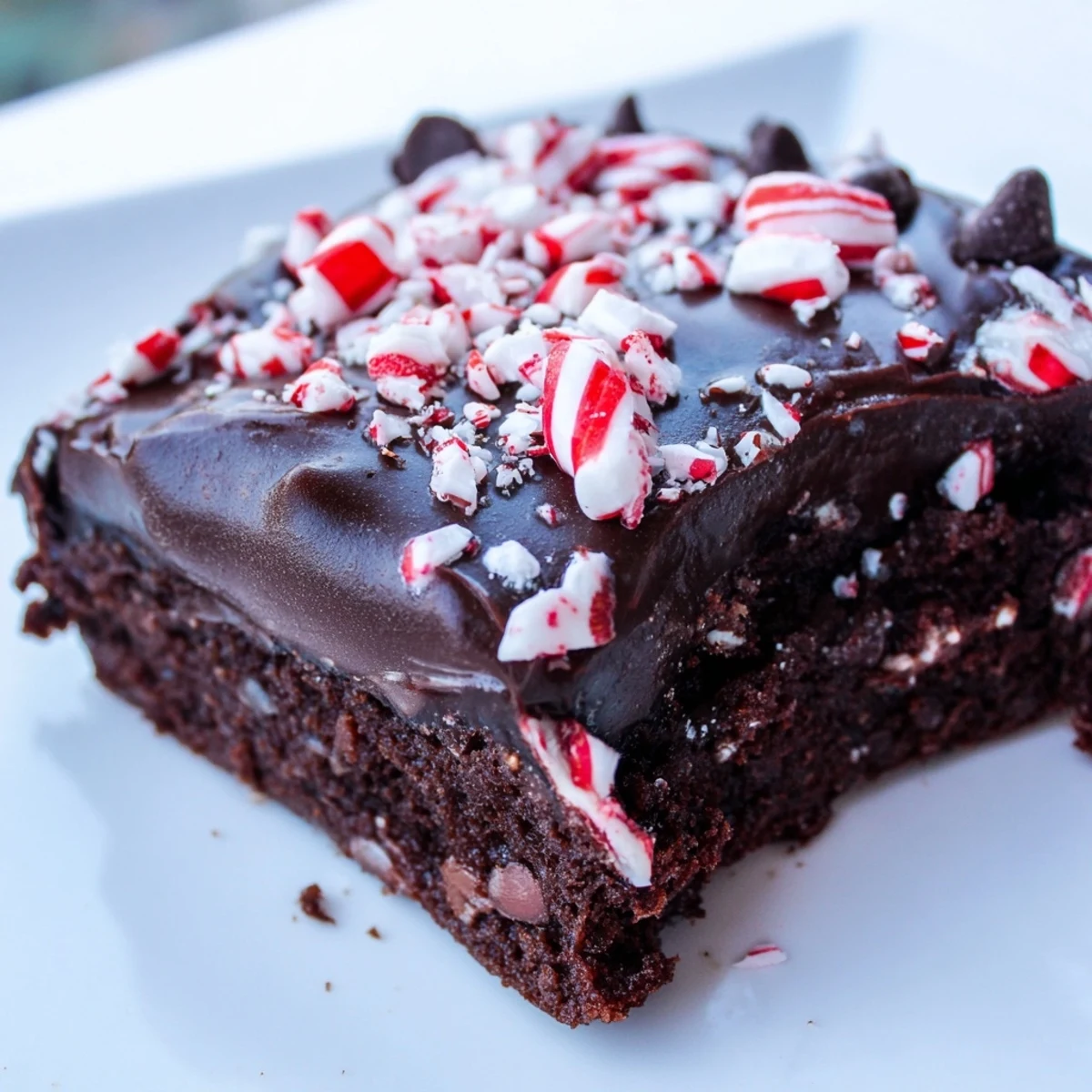 Fudgy chocolate Peppermint Brownie Bites with Ganache are served on a wooden platter, ideal for Christmas dessert tables.