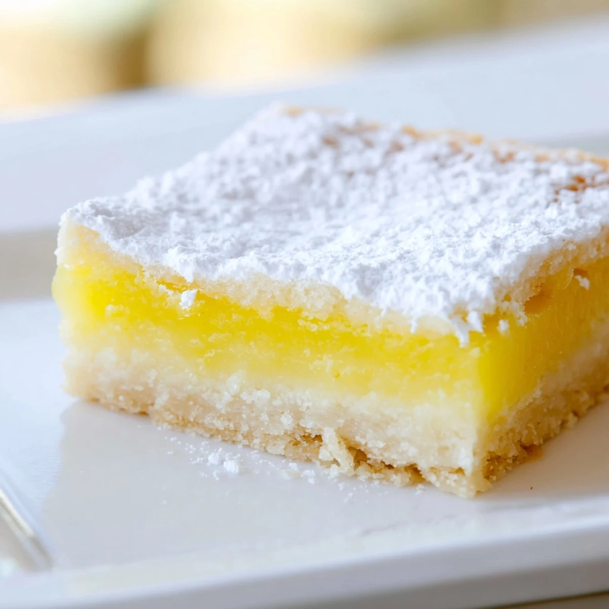Freshly cut Lemon Dessert Bars reveal a bright, tangy filling and crumbly shortbread base.