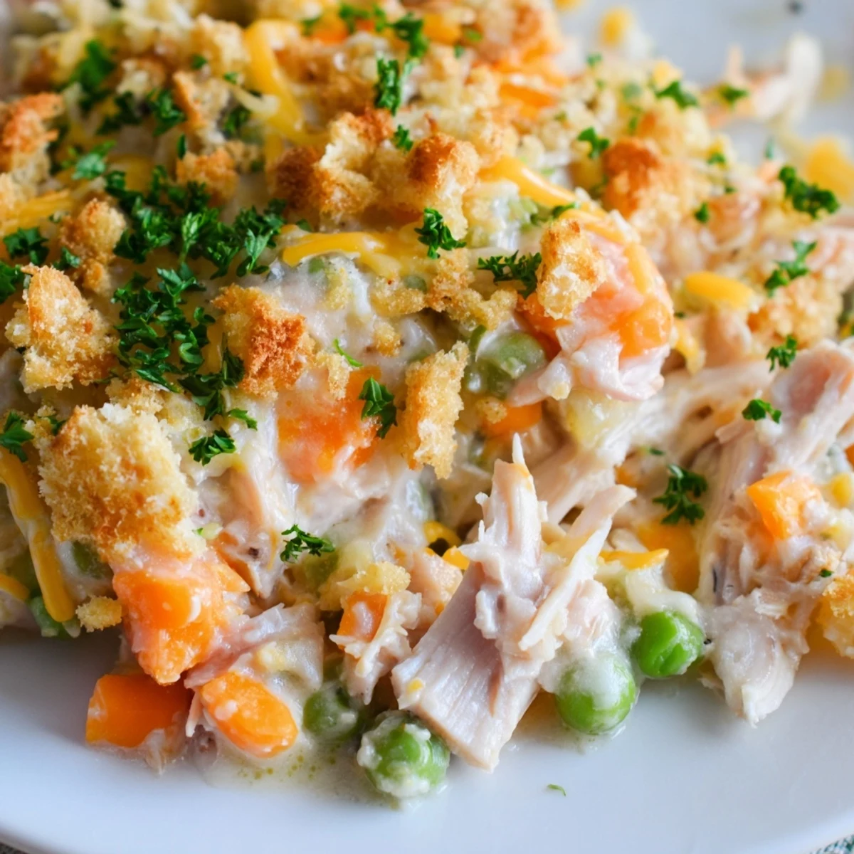 Golden-brown Turkey Dish Casserole fresh from the oven, bubbling with cheese and savory herbs.