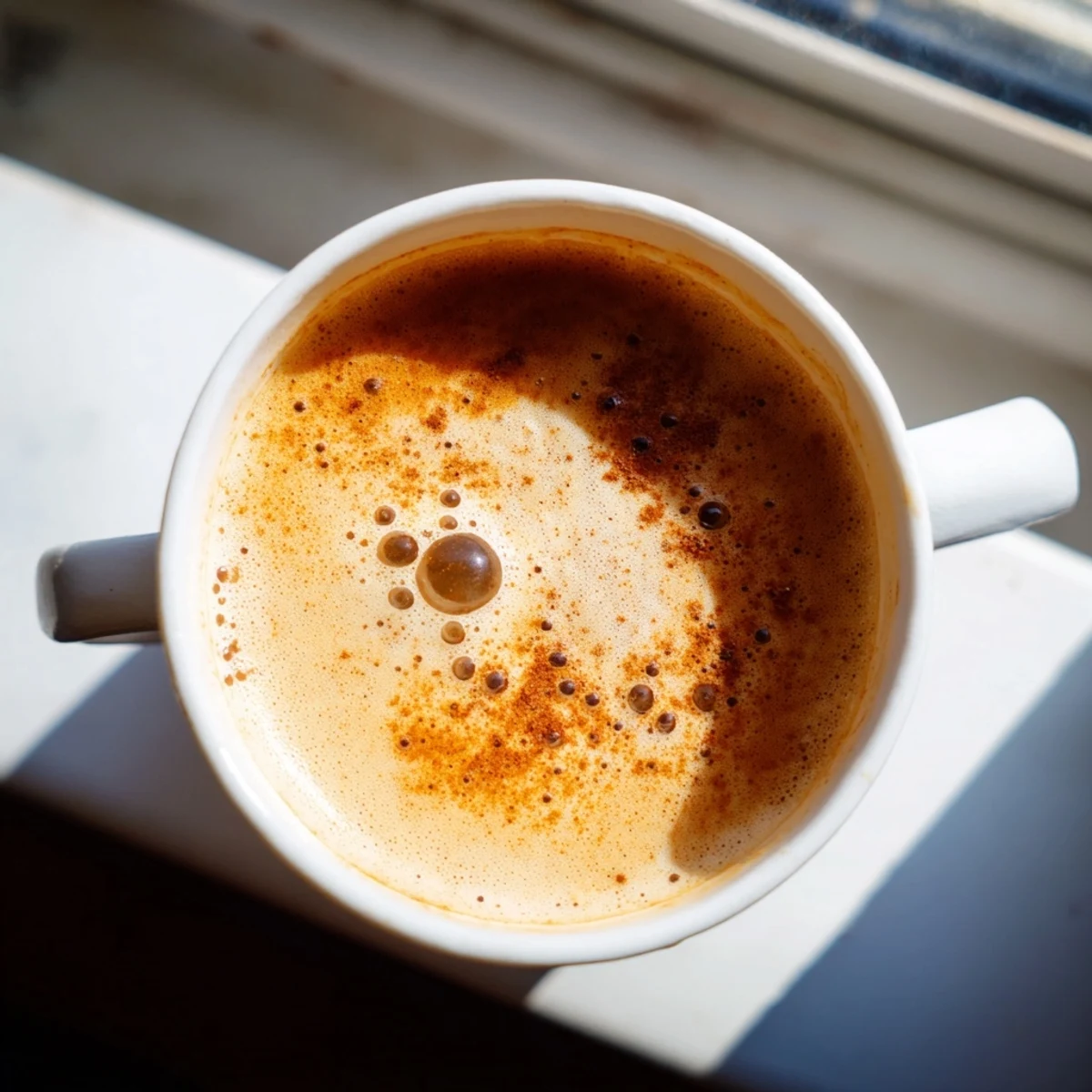 Warm Spiced Chai Tea Latte with Cinnamon being poured into a mug, showing aromatic steam and spices.