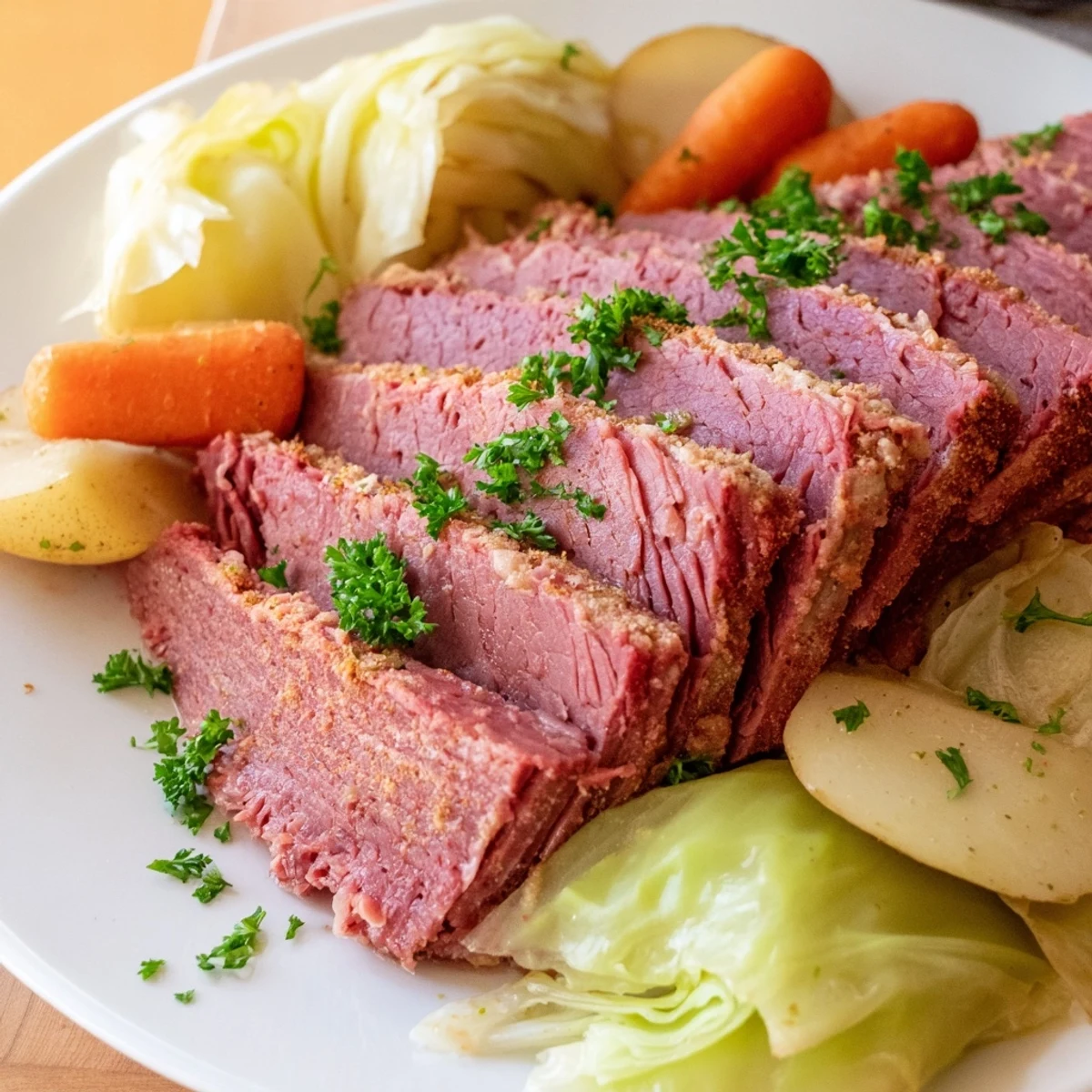 Tender halal corned beef simmers with hearty potatoes and sweet carrots in this comforting Corned Beef and Cabbage with Potatoes one-pot meal.  