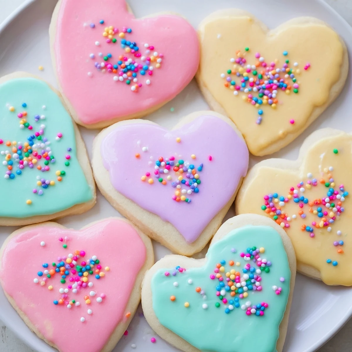 Heart Shaped Sugar Cookies with Icing are arranged on a cooling rack with a bowl of red icing and a small spoon nearby.