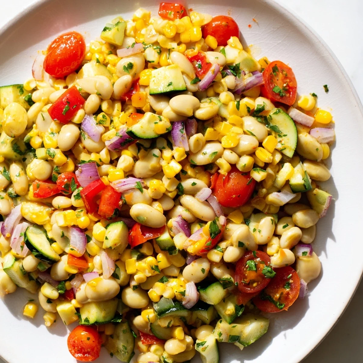 Summer-inspired succotash with lima beans and corn, perfect for pairing with grilled meats at a cookout.