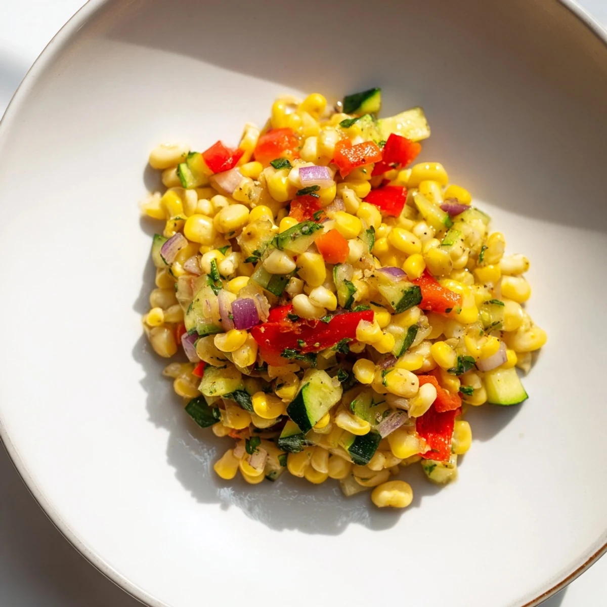 Hearty Succotash with Lima Beans and Corn is served warm in a bowl, garnished with fresh parsley and basil, perfect for summer gatherings.