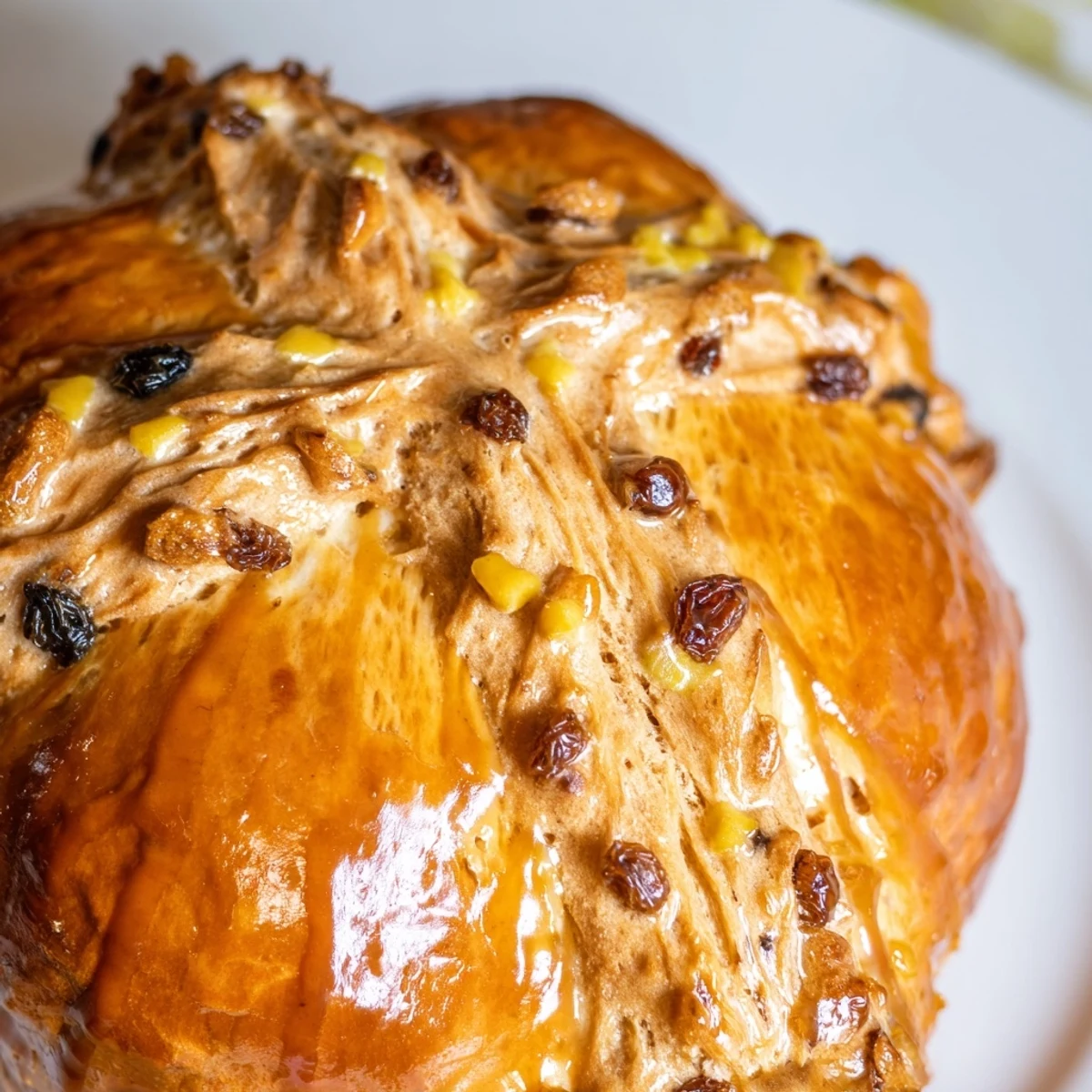 Freshly baked Easter Hot Cross Buns with a glossy glaze, warmly spiced with cinnamon and nutmeg, ready to serve.