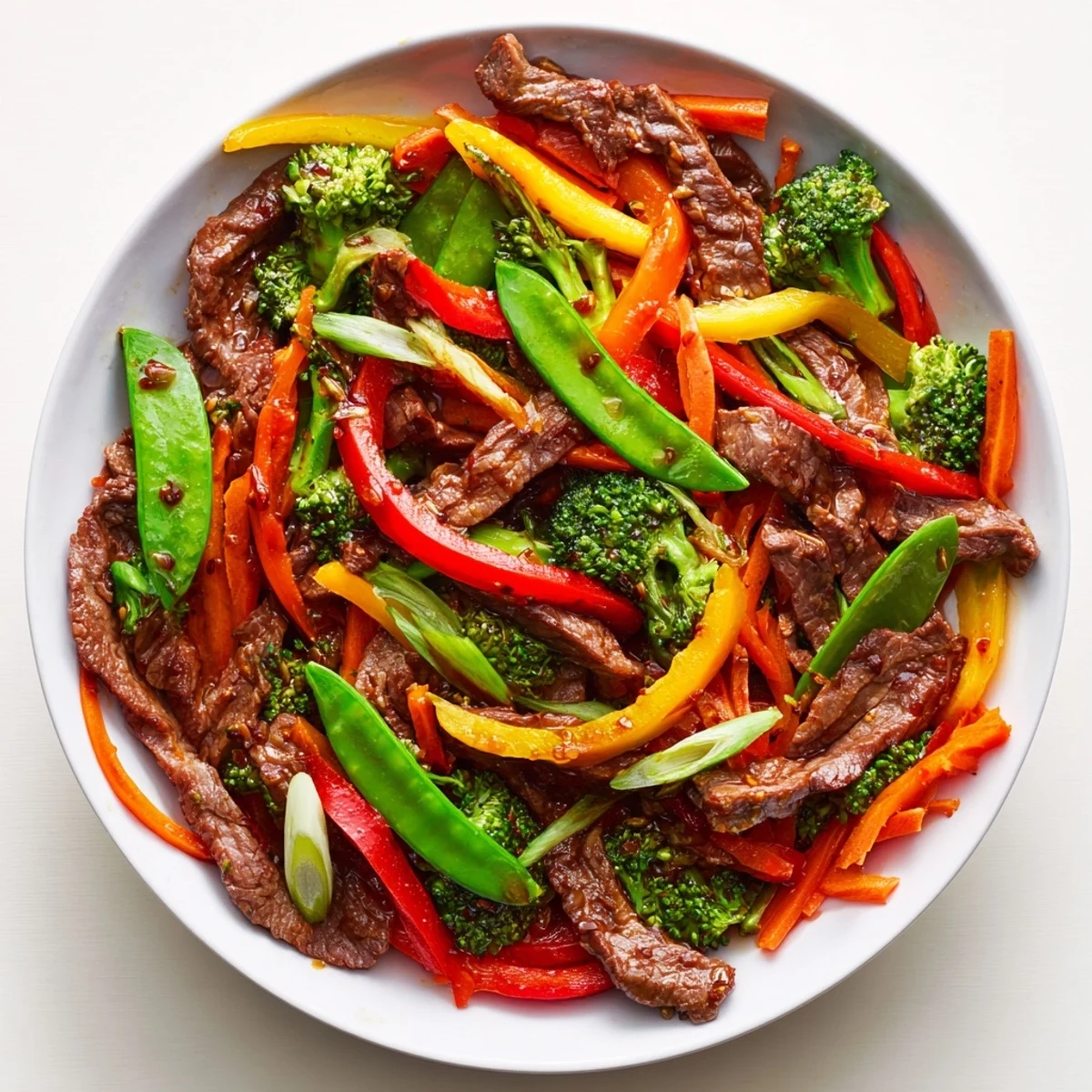 A close-up view of Spicy Beef Stir Fry with Mixed Vegetables served steaming hot over fluffy jasmine rice on a dinner table.