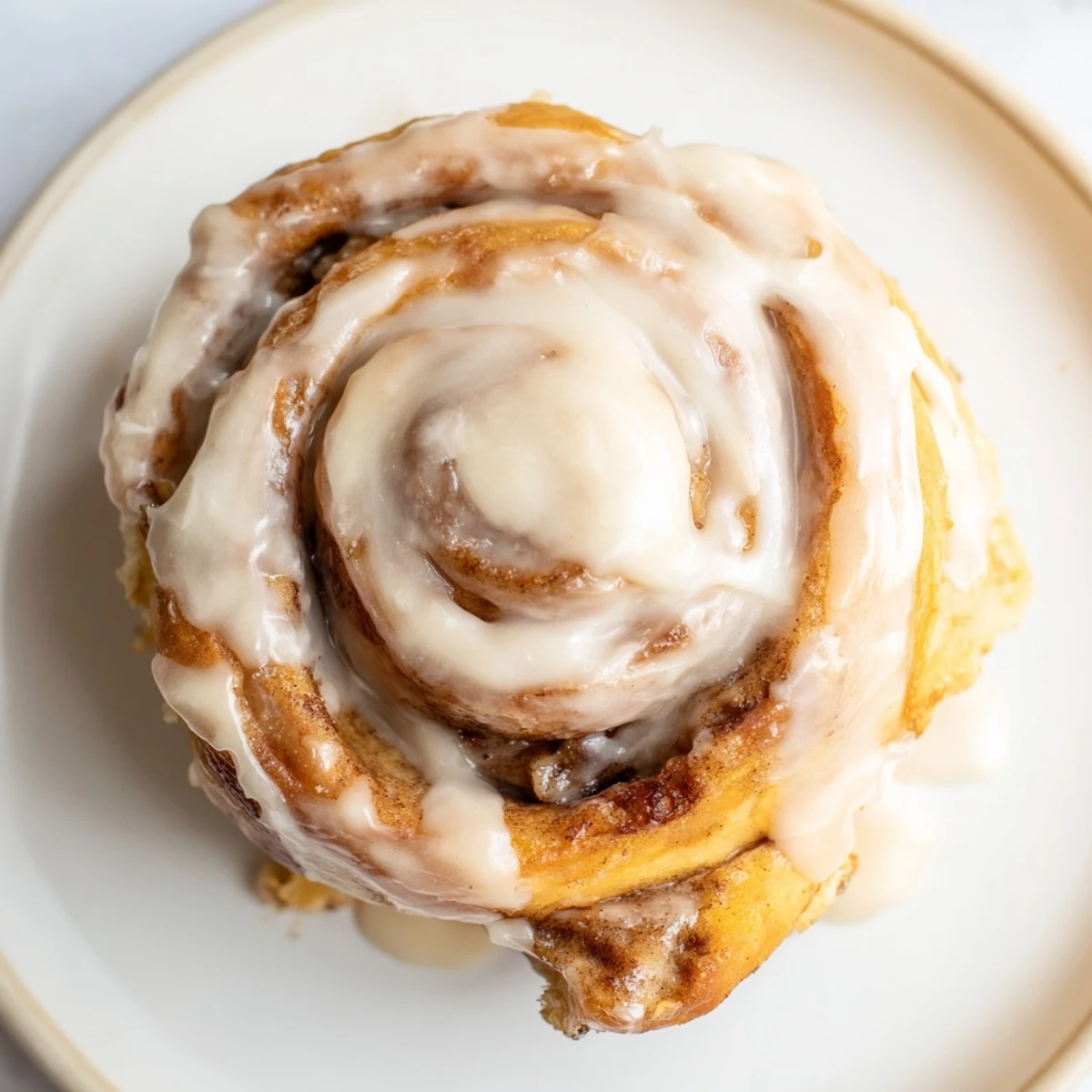 Freshly frosted Keto Cinnamon Buns on a wooden board, ready to serve with a hot cup of coffee.