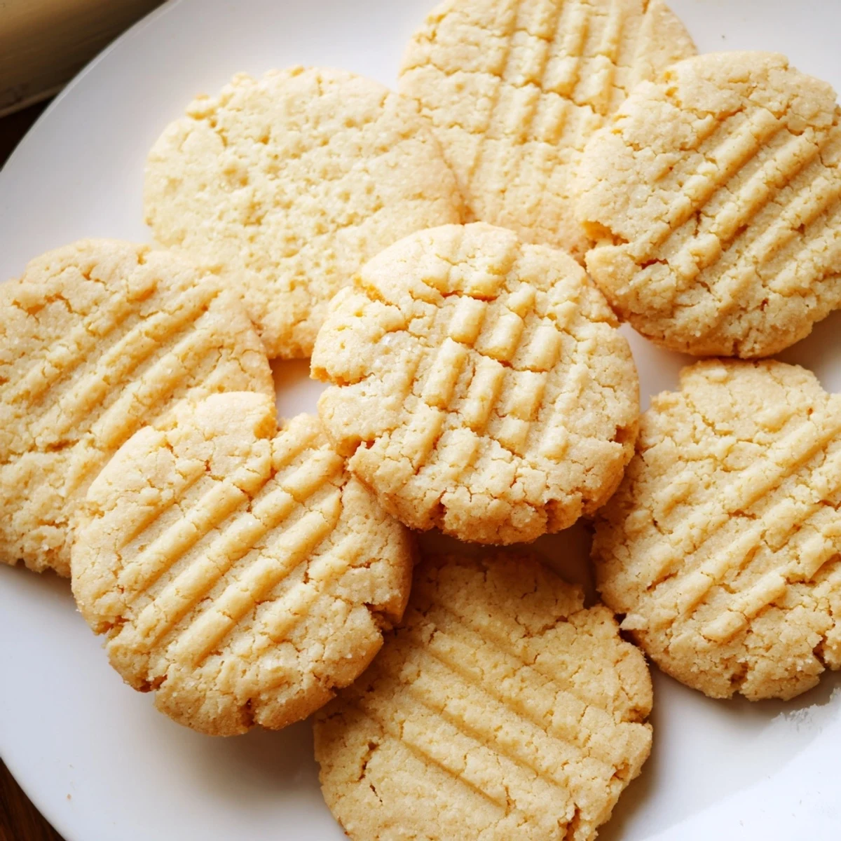 Delicious low-carb Keto Butter Cookies with almond flour, some lightly dusted with powdered erythritol sweetener.