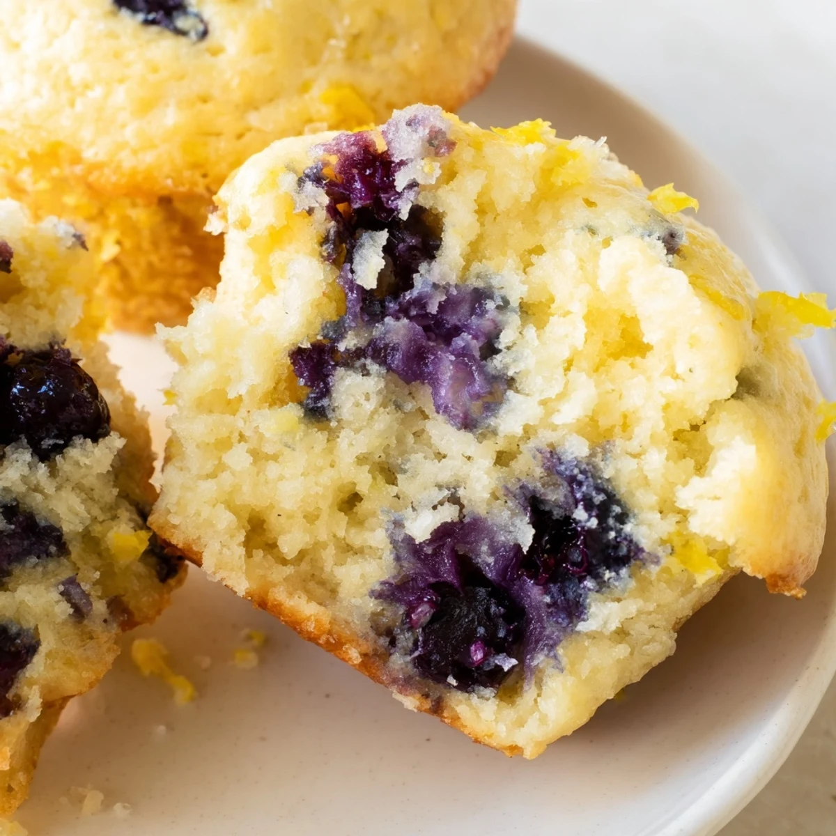 Sourdough Blueberry Muffins on a cooling rack, showcasing their fluffy texture and lemon zest aroma, perfect for a breakfast treat.