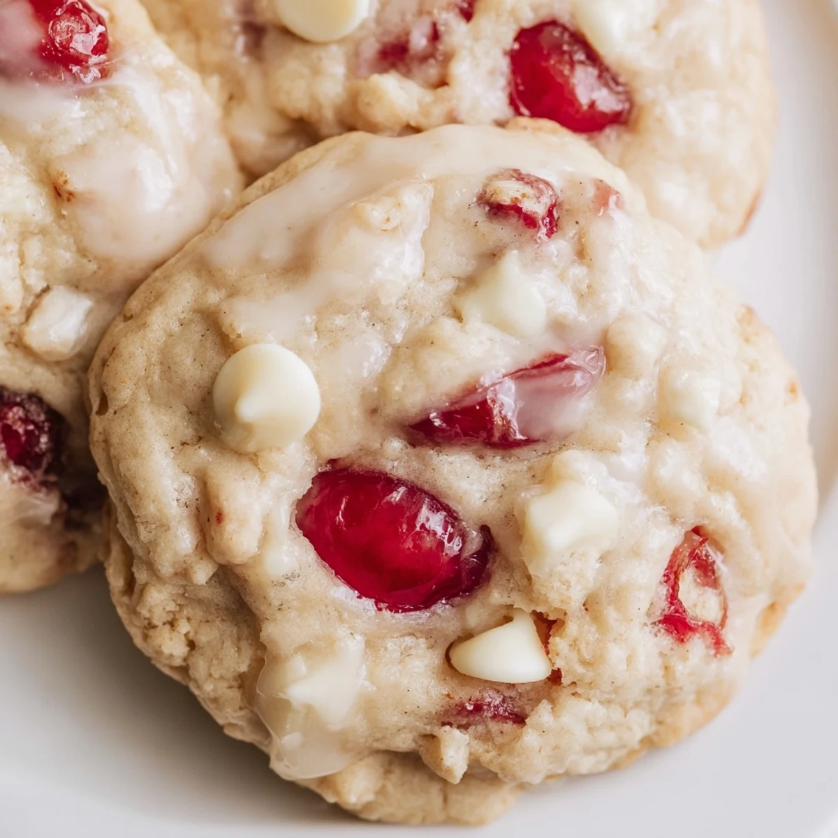 Stack of warm Irresistible Maraschino Cherry Cookies featuring chewy texture and almond aroma.  