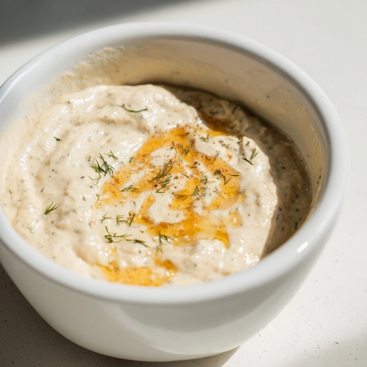 Drizzling hot honey ranch crispy chicken tenders sauce over a pile of crispy chicken tenders on a blue plate with parsley.