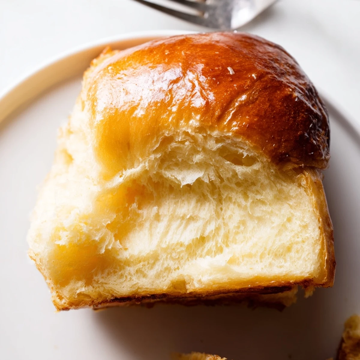 Freshly baked Milk Brioche – Soft Buttery French Bread Delight with a golden crust on a rustic wooden board.
