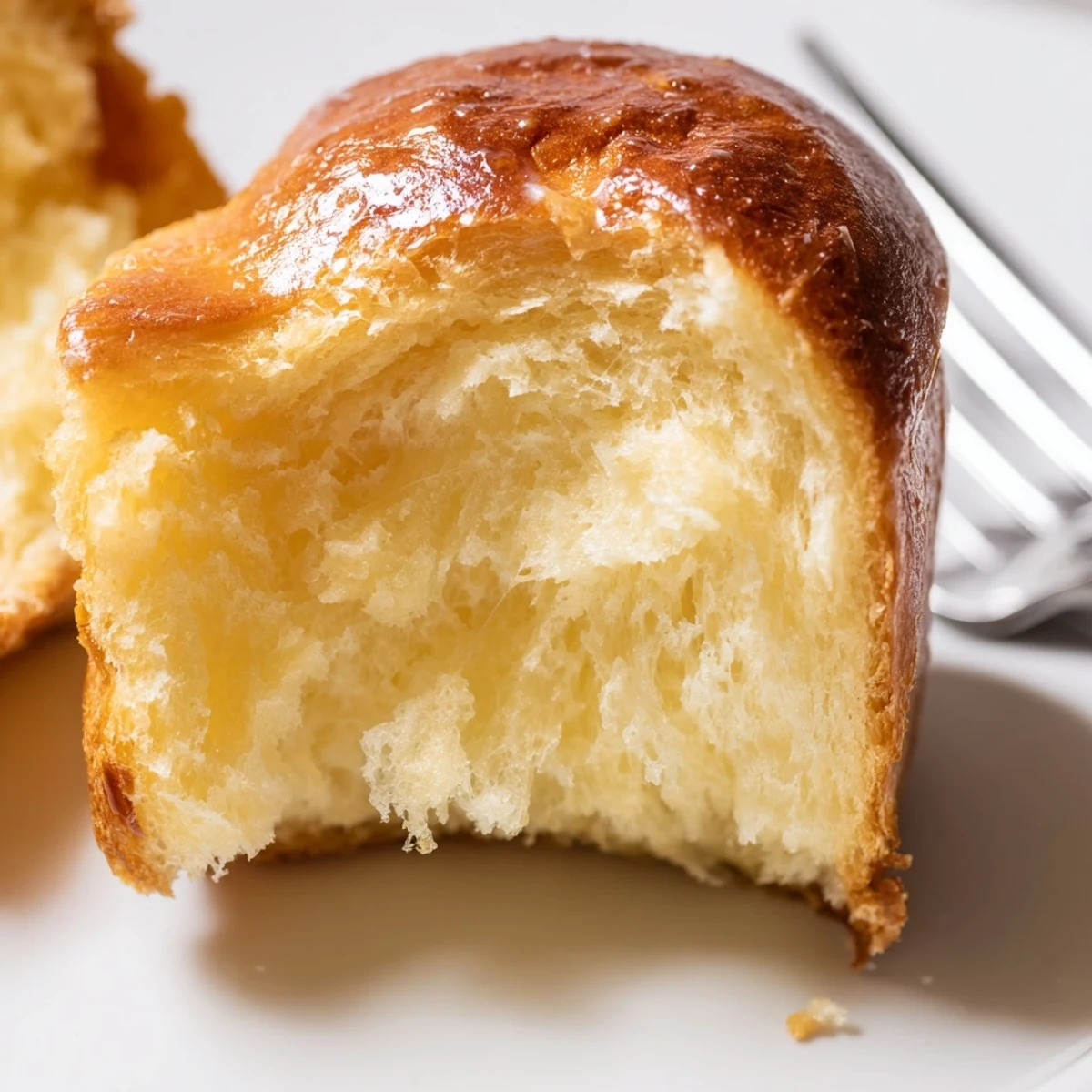 Warm Milk Brioche – Soft Buttery French Bread Delight served with honey and jam on a plate.