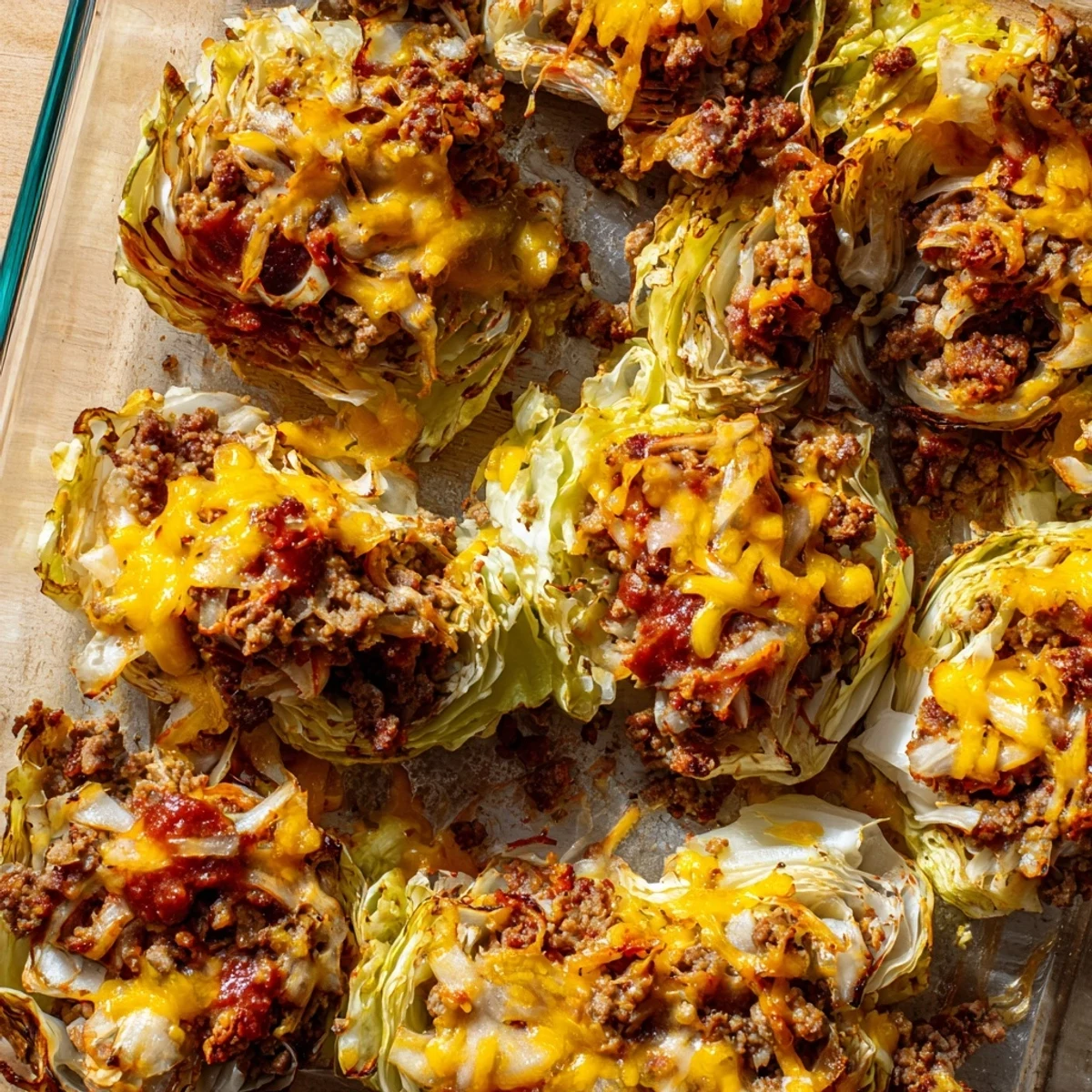 Hearty Easy Crispy Cabbage Burger Bake fresh from the oven with juicy beef and crispy cabbage in a creamy egg mixture.