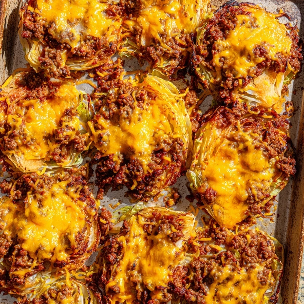 Easy Crispy Cabbage Burger Bake served with pickles and tomatoes for a delicious gluten-free American dinner the whole family loves.