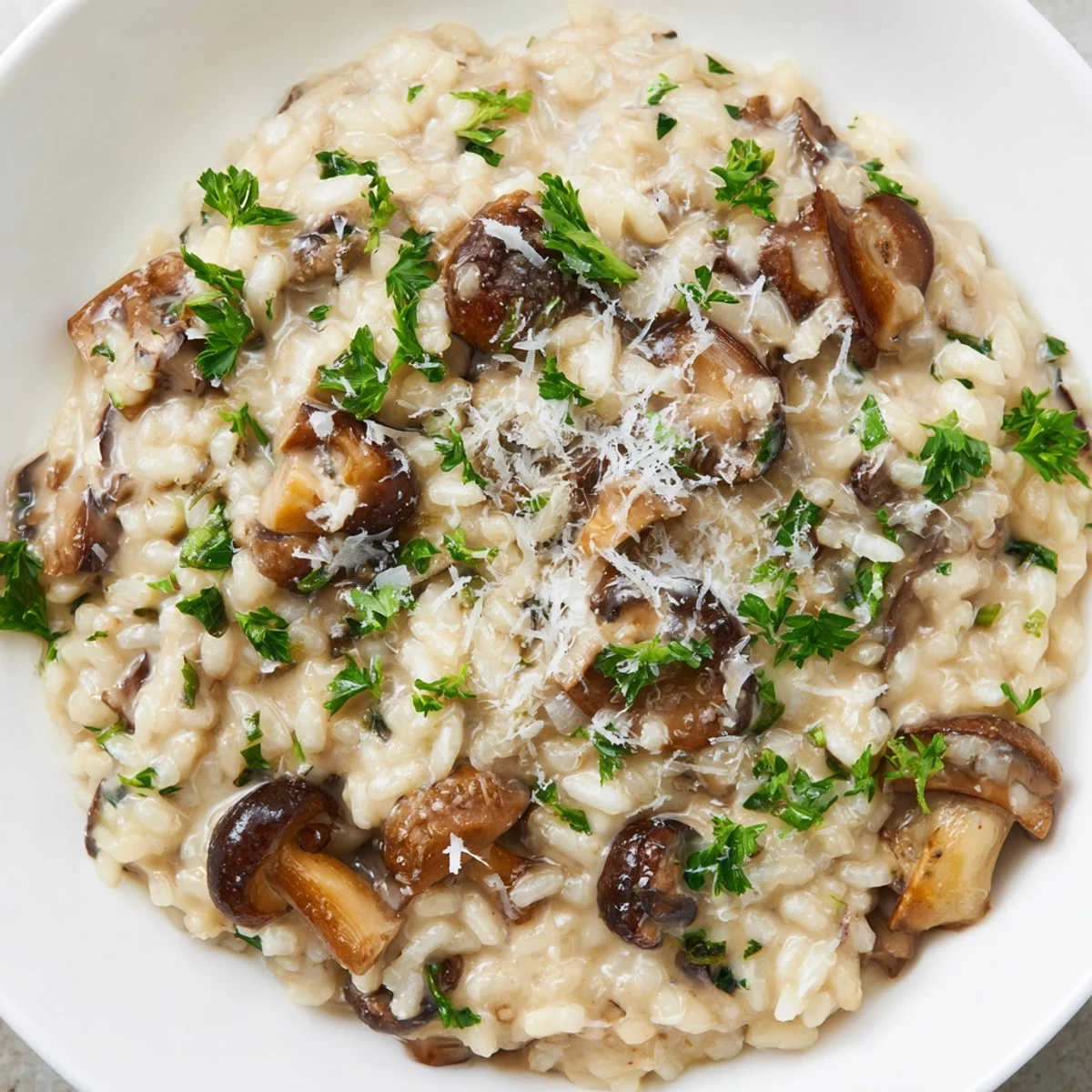 This vegetarian Creamy Mushroom Risotto features golden sautéed mushrooms, creamy Arborio rice, and a velvety texture.