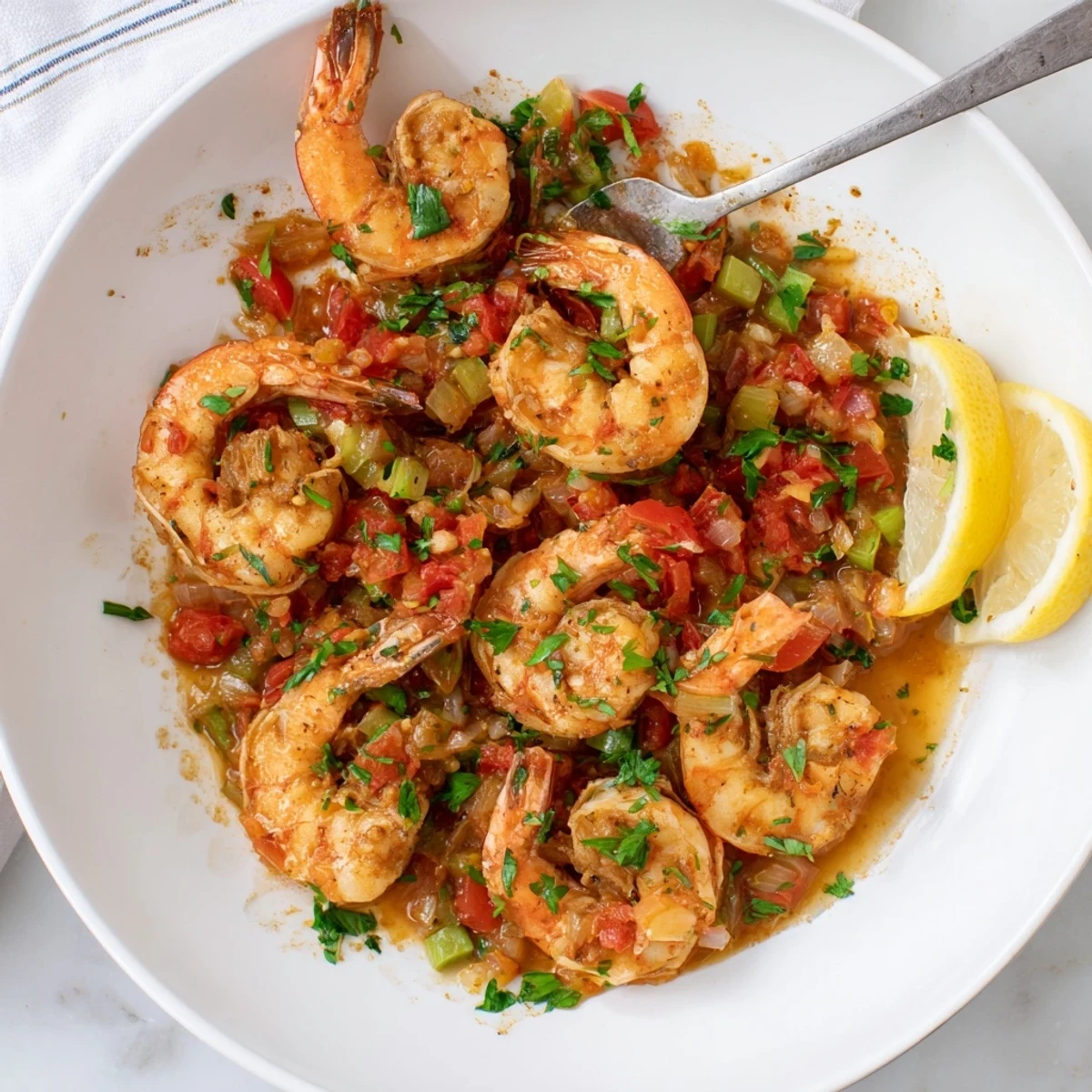 Bubba Gump Shrimp New Orleans simmering in a zesty, Cajun-spiced tomato sauce inside a skillet.