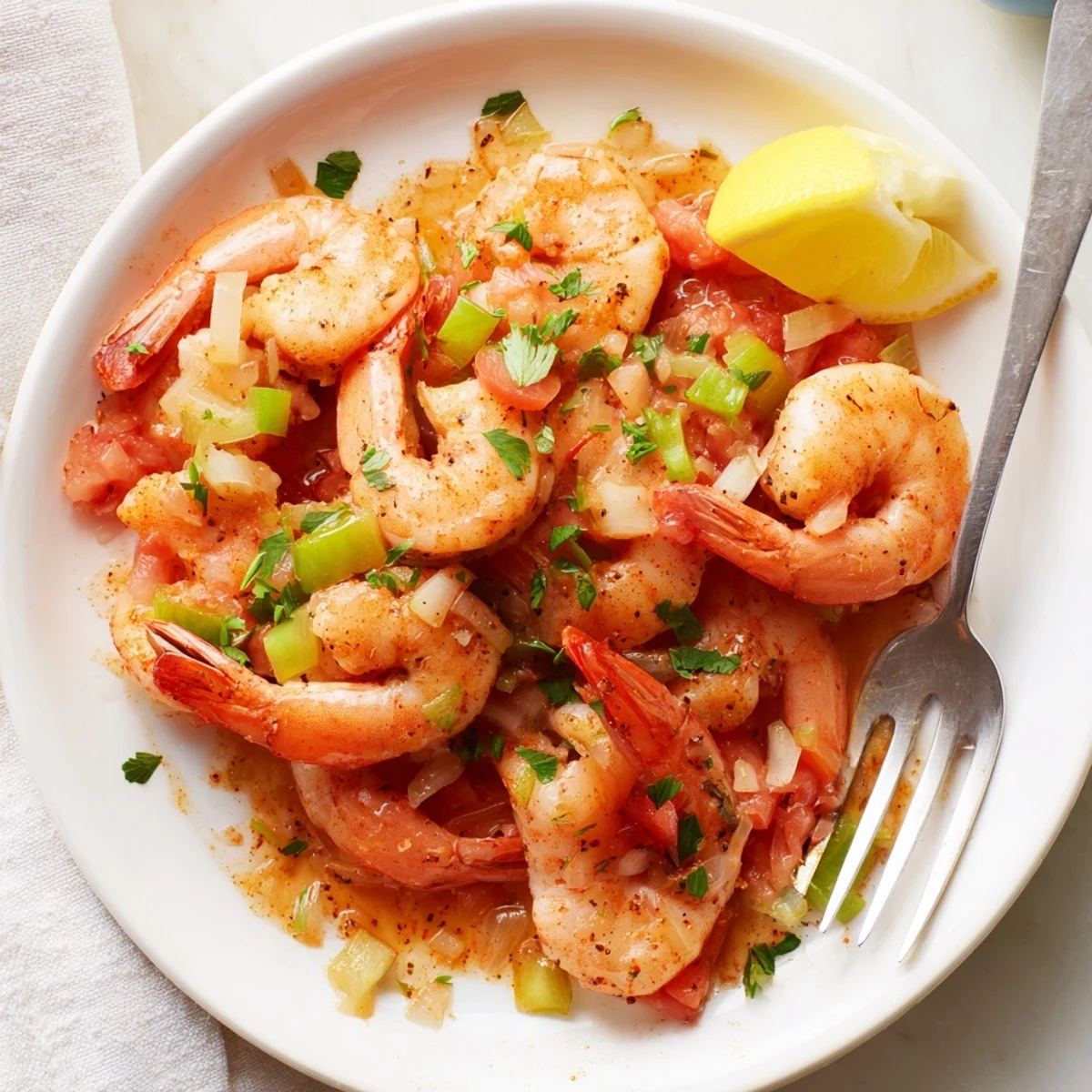 Bubba Gump Shrimp New Orleans garnished with parsley, ready to be scooped up with crusty bread.