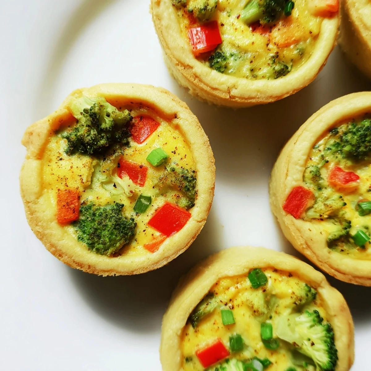 Savory Vegan Mini Quiches with a golden crust arranged on a rustic wooden board for parties.