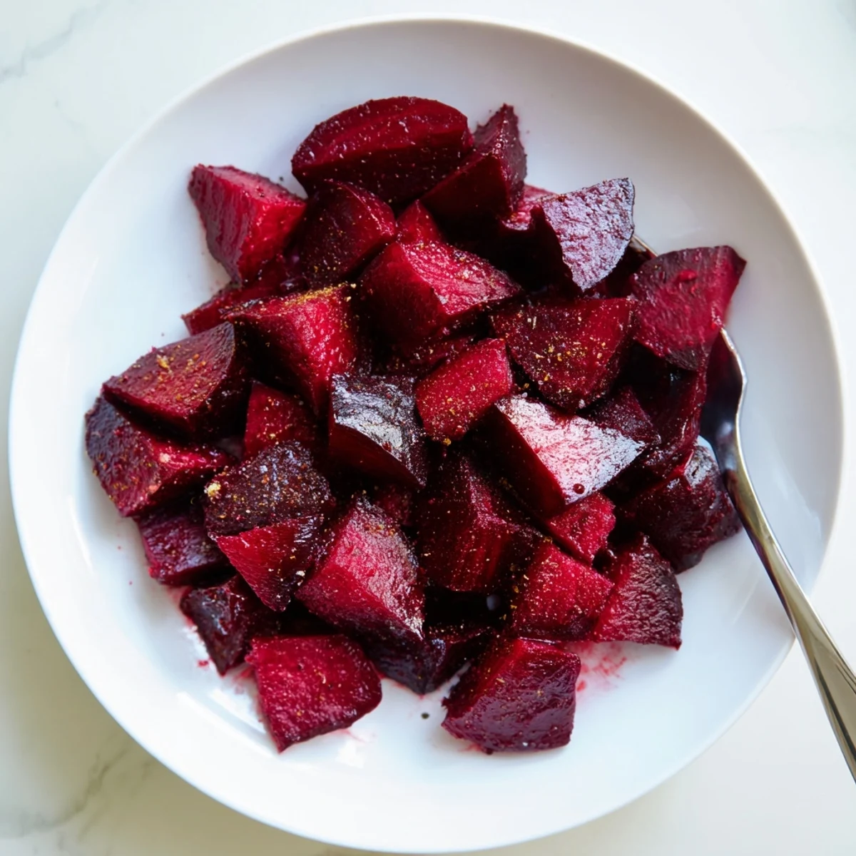 Freshly roasted beets with herbs, a gluten-free side dish for meals, beautifully presented on a baking sheet.