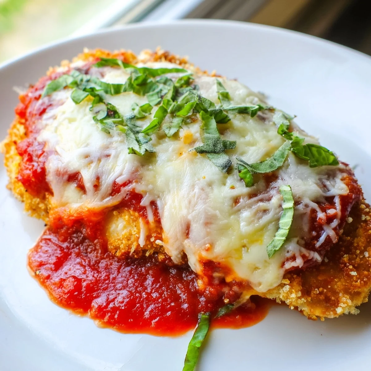 Golden, ultra-crispy Keto Chicken Parmesan emerges from the oven with bubbling mozzarella and rich marinara, ready to serve.