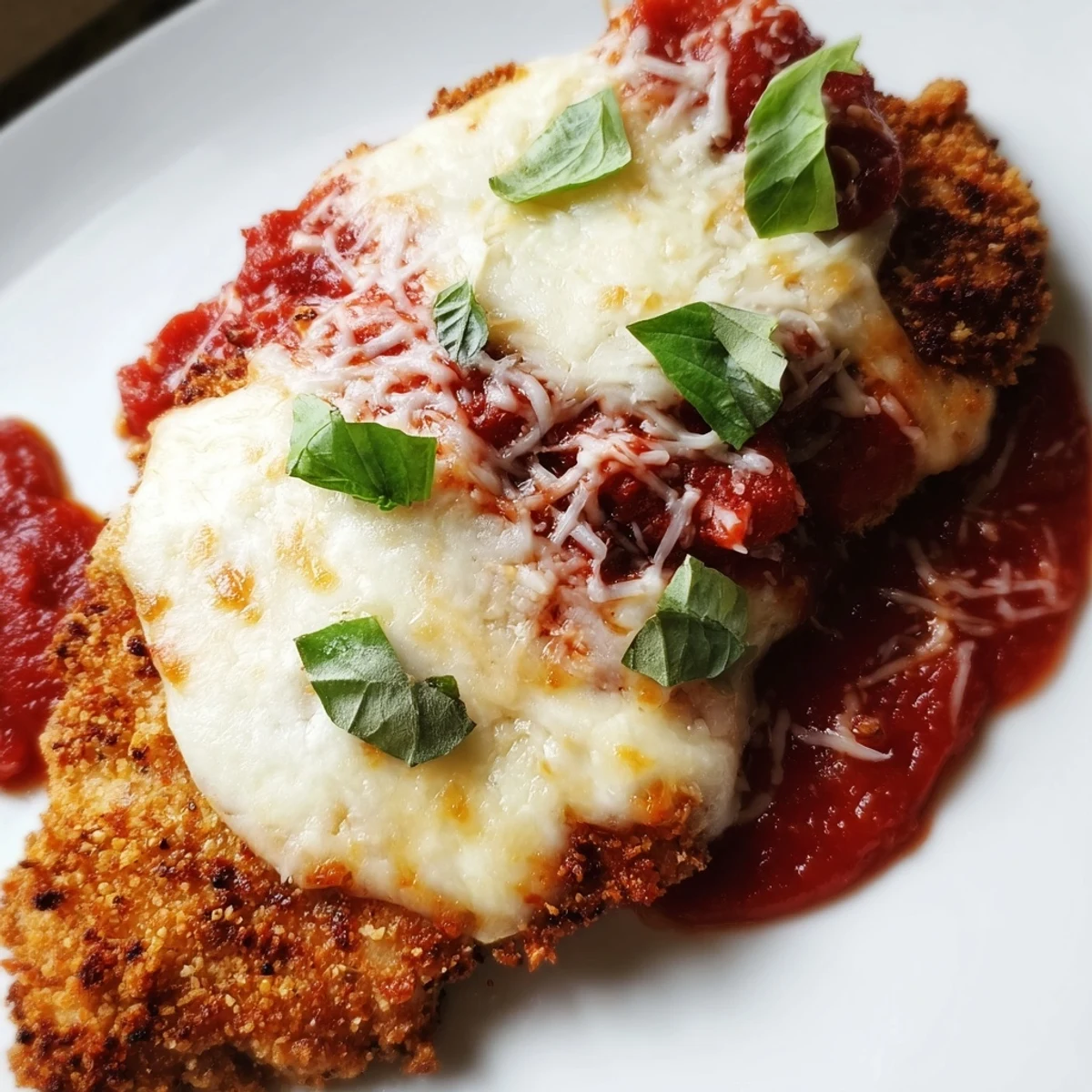 Sizzling chicken breasts coated in a savory keto crust are topped with marinara and melted cheese in this low-carb dinner.