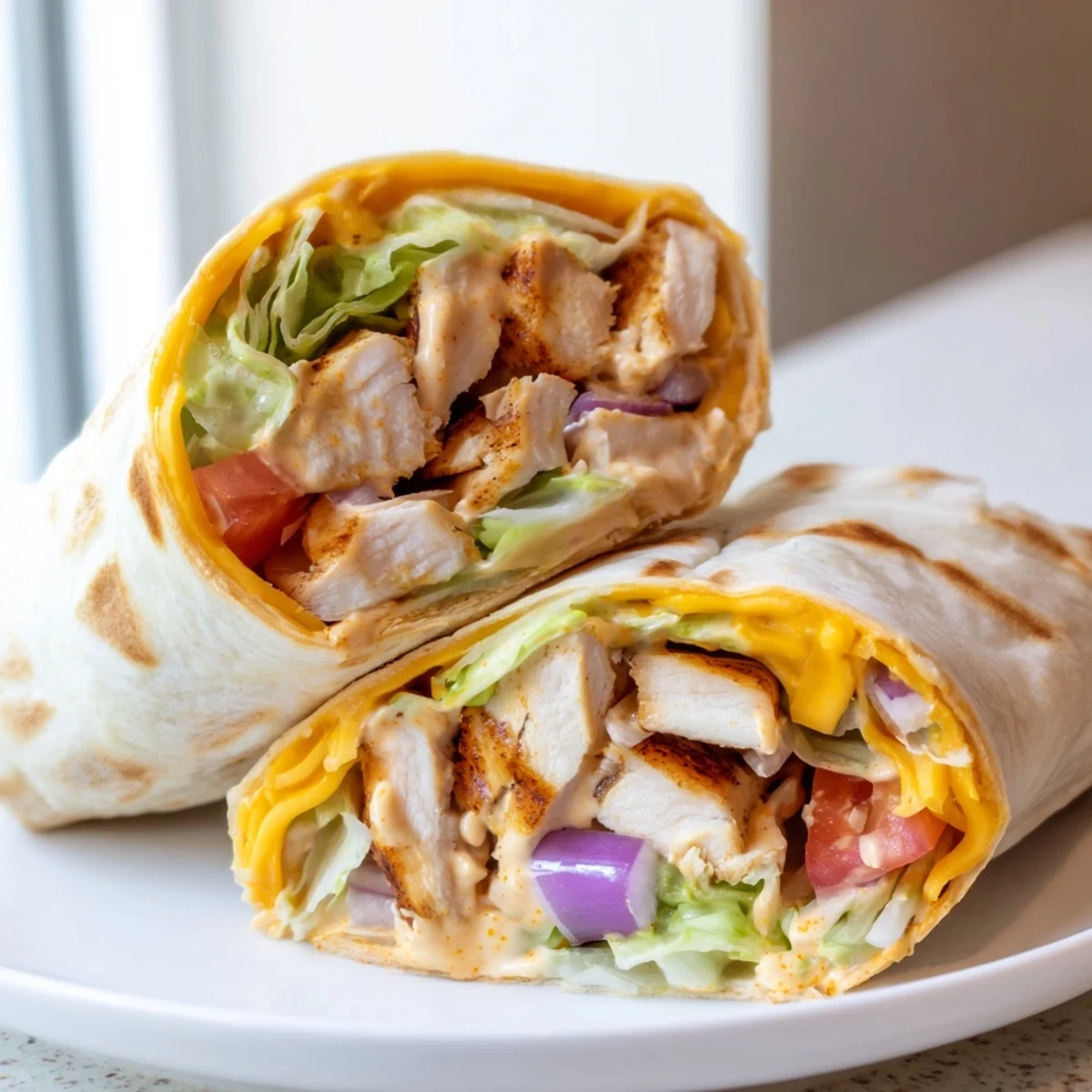 Golden brown Cheesy Garlic Chicken Wraps filled with juicy chicken, melted mozzarella, and fresh lettuce.