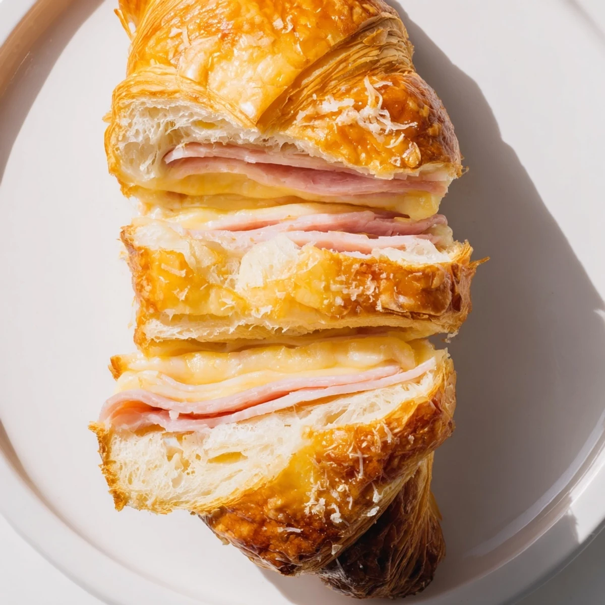 Flaky, golden stuffed croissants filled with ham and melty Swiss cheese.