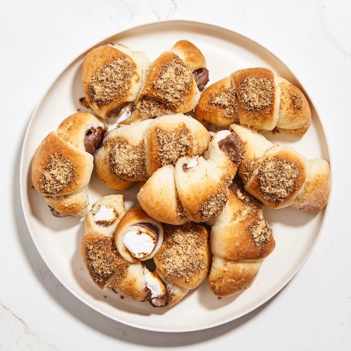 Smores Crescent Rolls arranged on a baking sheet, ready to serve warm with a glass of cold milk.