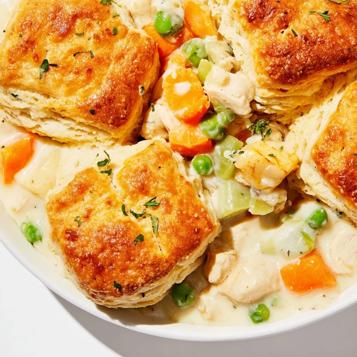 Golden Red Lobster Biscuit Chicken Pot Pie bubbling with creamy chicken and veggies under flaky cheddar biscuits.