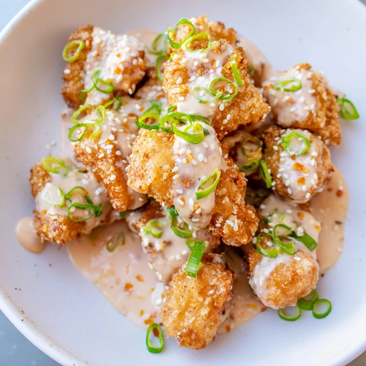 Tender low carb bang bang chicken served on a white plate, ready to enjoy as a quick weeknight main dish.