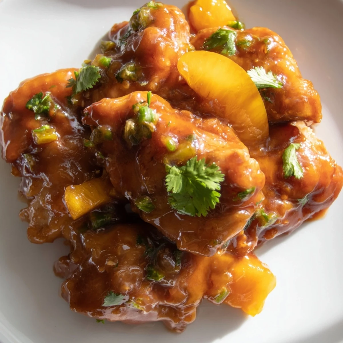 Pan-seared Jalapeño Peach Glazed Chicken is topped with sliced peaches and jalapeños for a vibrant summer dinner.