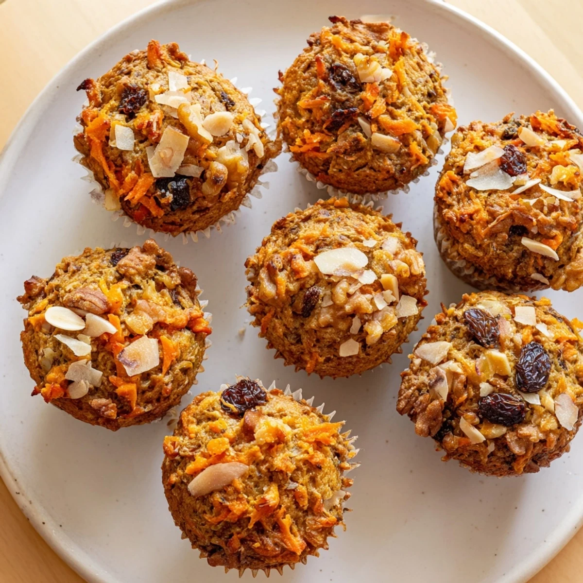 Warm spice-scented Morning Glory Muffins rests on a rustic wooden board, ready for breakfast.