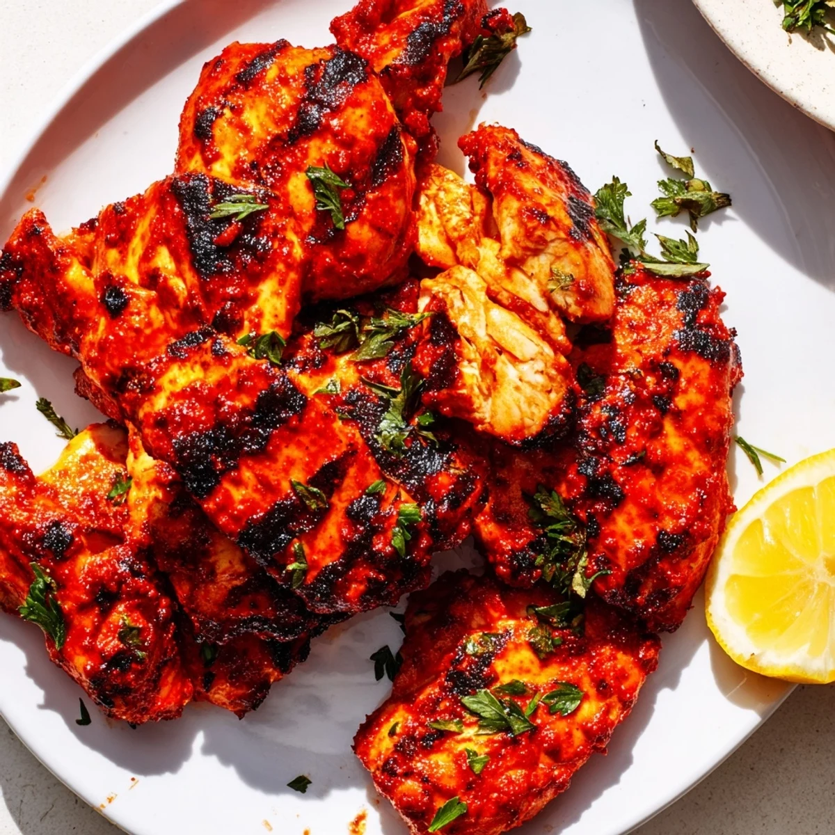 Golden charred Peri Peri chicken Portuguese style with crispy skin and vibrant red chili marinade