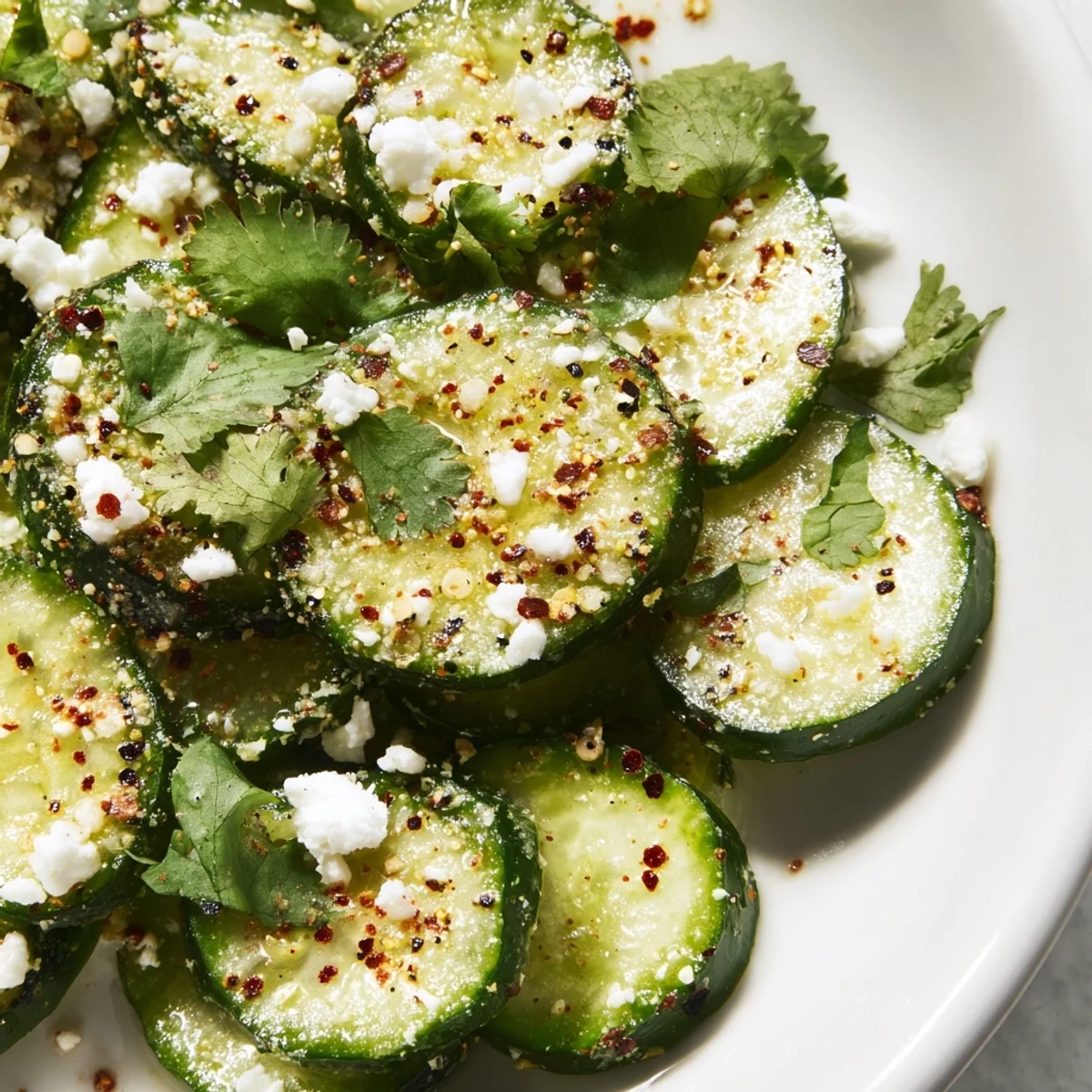 Crisp cucumber rounds sprinkled with Tajín seasoning and fresh lime juice for a refreshing appetizer