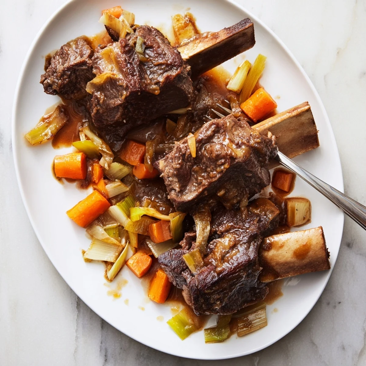 Tender beef short ribs braised for hours then brushed with sweet maple bourbon glaze until sticky and shiny