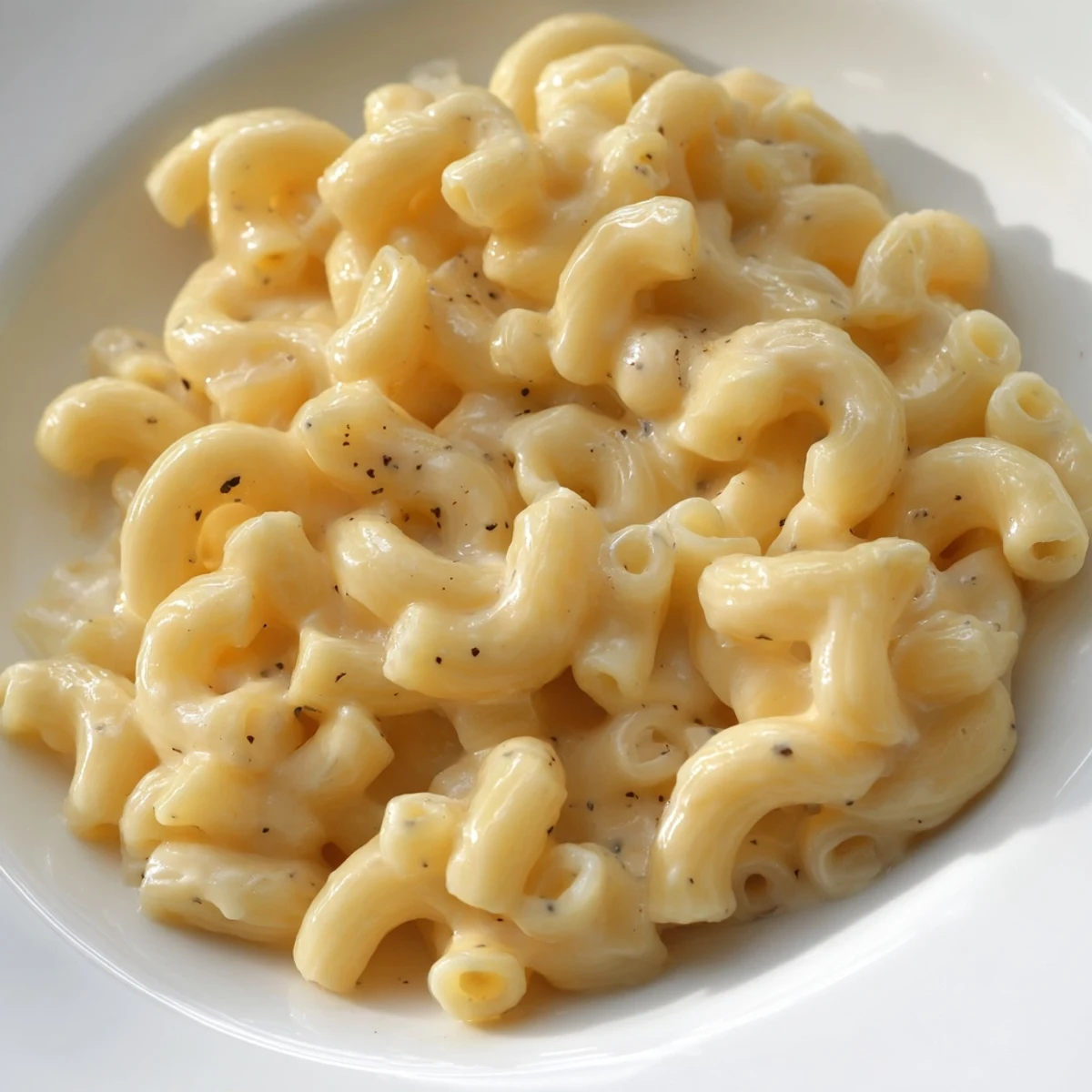 Baked Boursin mac and cheese serving four with melted sharp cheddar and garlic herb cheese sauce