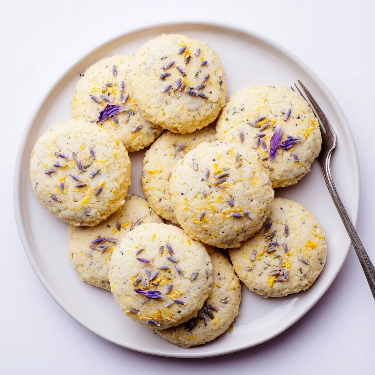 Freshly baked lemon lavender cookies cooling on a wire rack with golden edges and soft centers