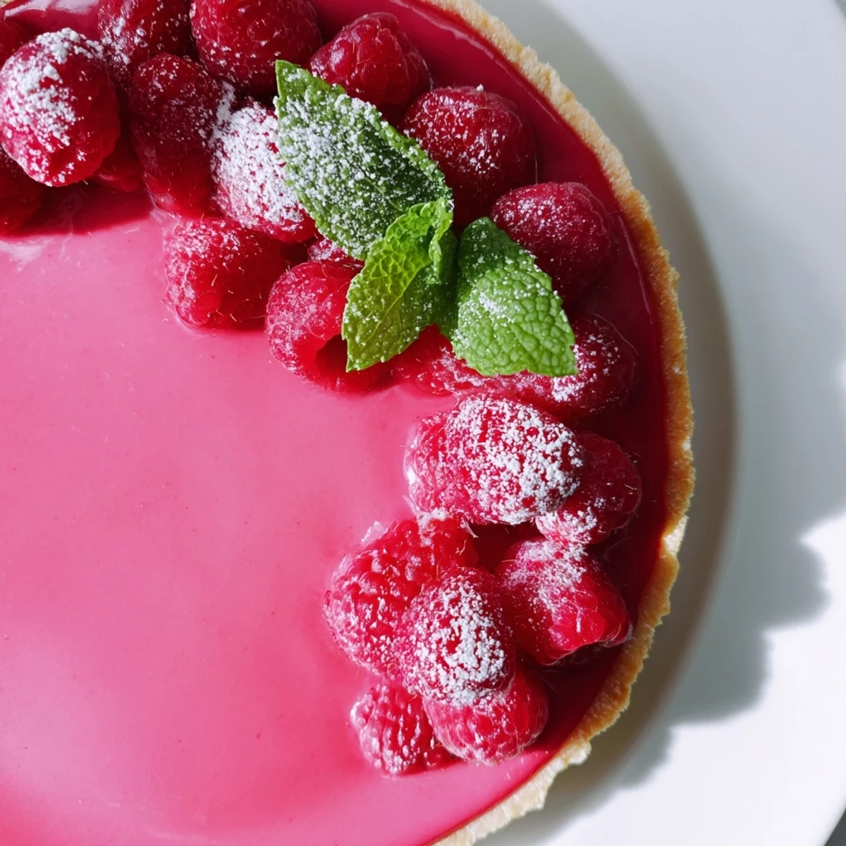 Summer dessert featuring vegan raspberry curd tarts garnished with powdered sugar and whole raspberries