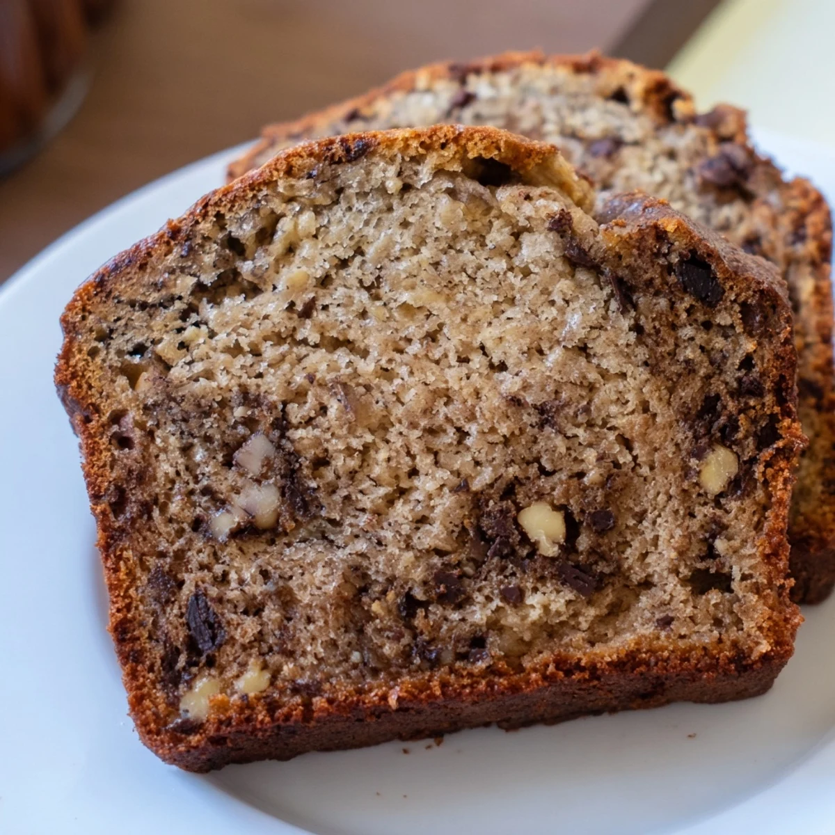 Freshly baked moist banana bread cooling on a wire rack, golden brown with a soft texture