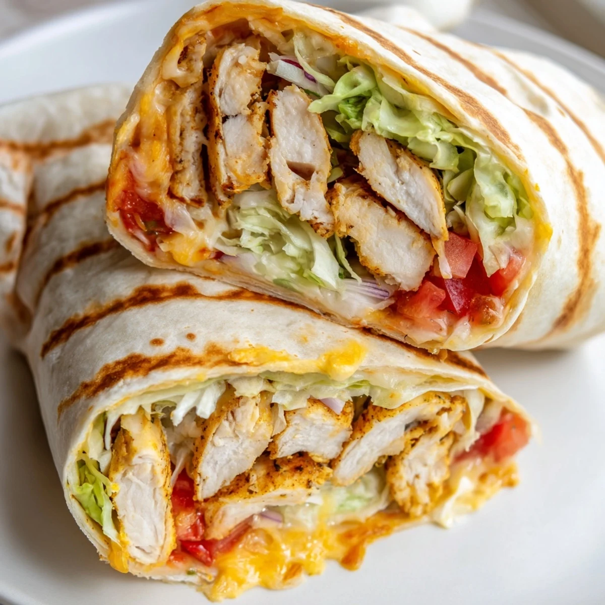Sliced chicken breast seasoned with garlic and herbs nestled in melted cheese wraps