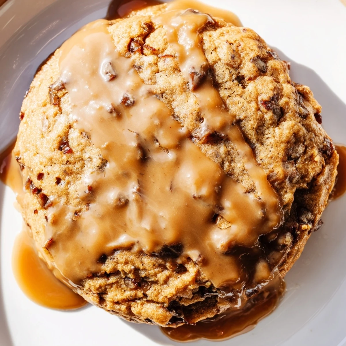 Golden brown sticky toffee pudding cookies drizzled with warm brown sugar glaze