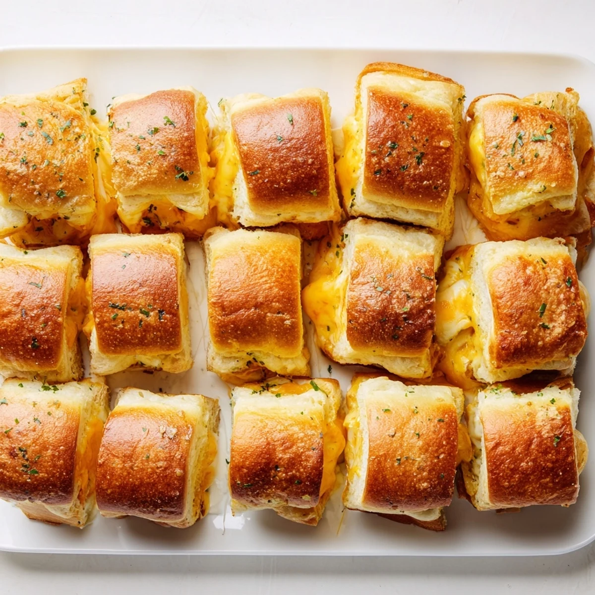 Batch of sweet Hawaiian roll grilled cheeses baked until cheese melts and tops turn crispy