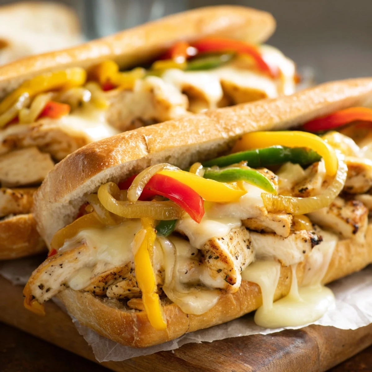 Golden toasted hoagie roll piled high with seasoned chicken, sautéed peppers, onions, and melted provolone cheese