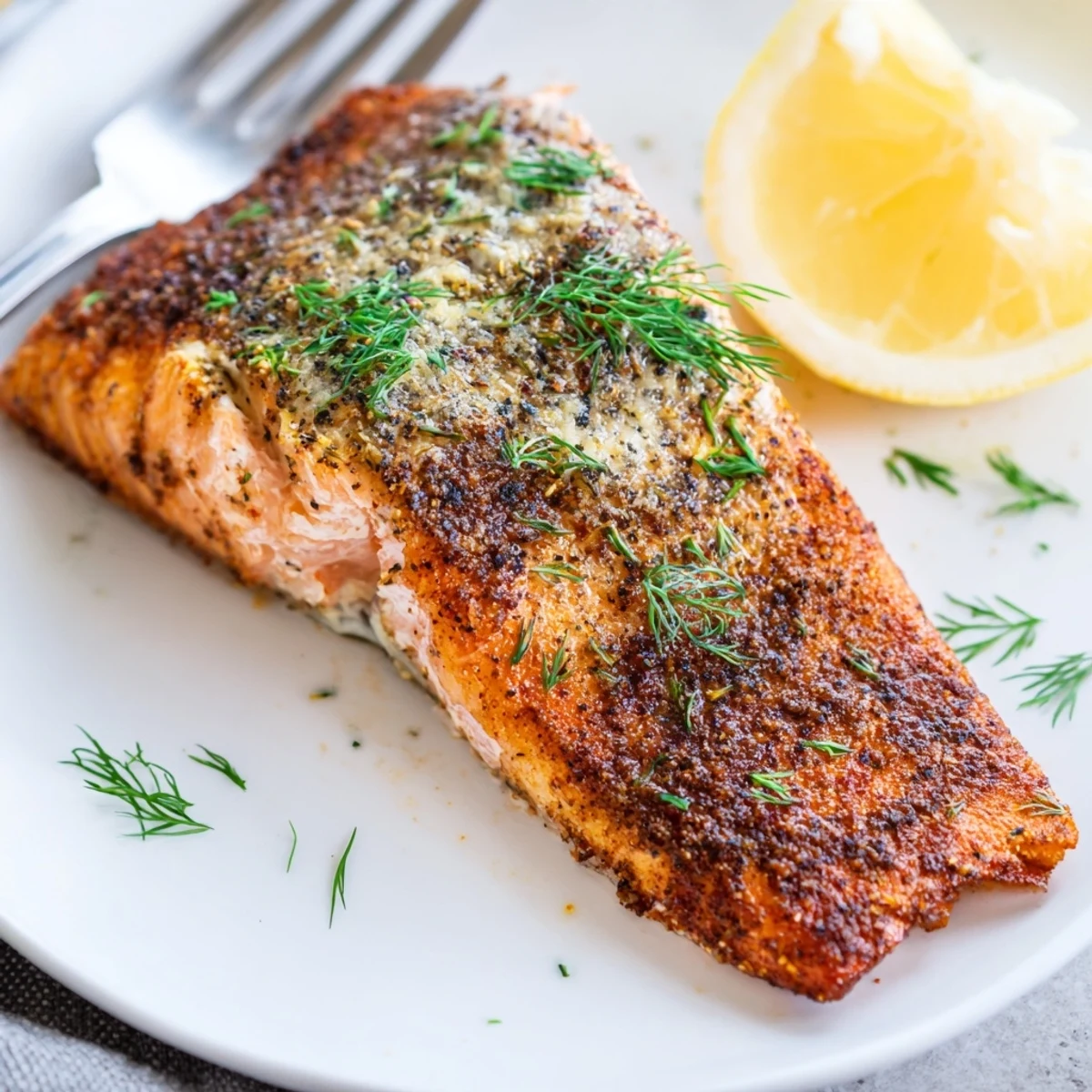 Juicy air fryer salmon with smoky paprika crust served alongside bright citrus slices