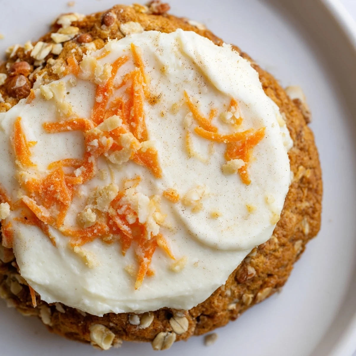 Golden spiced carrot cake cookies with visible shredded carrot bits and sweet cream cheese glaze
